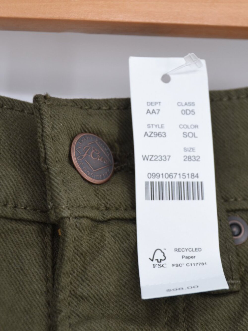 J. Crew 484 Slim Fit Pant Olive Green 28x32 NWT - Picture 4 of 9